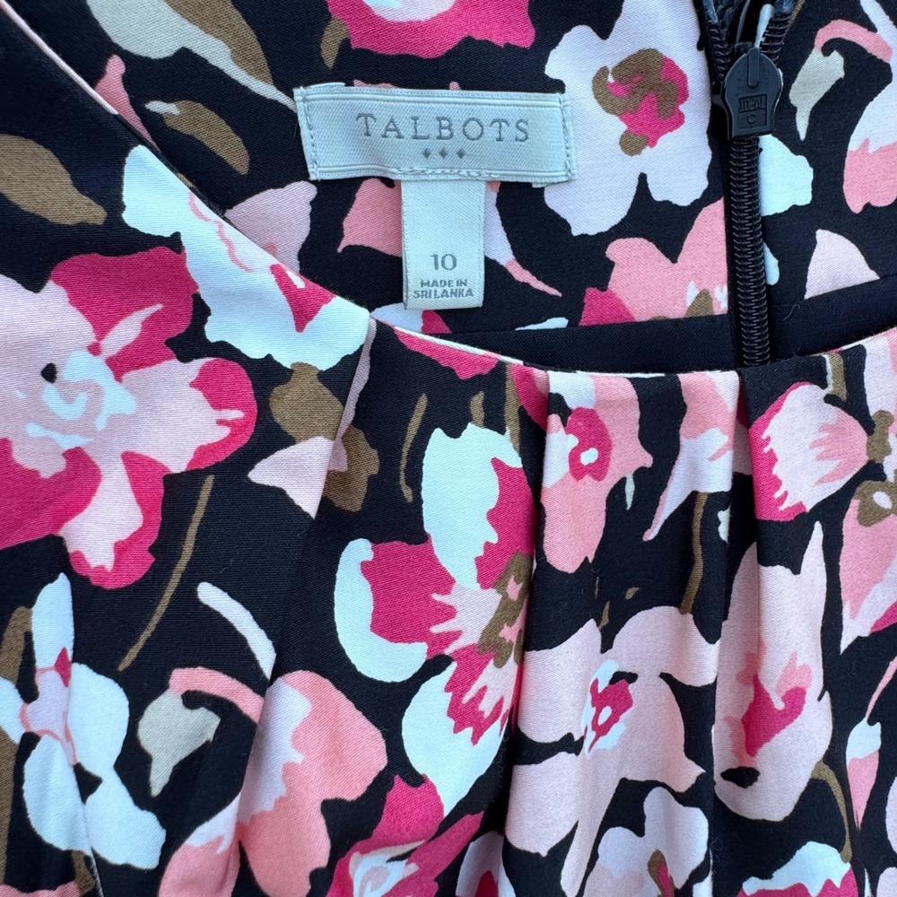 Talbots Dress Women 10 Navy Blue Excellent Floral Sleeveless Fit Flare Cotton - Picture 3 of 9